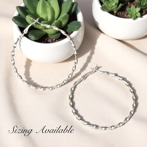 5 For $25💫Simple Big Silver Twisted Hoops - Picture 1 of 4